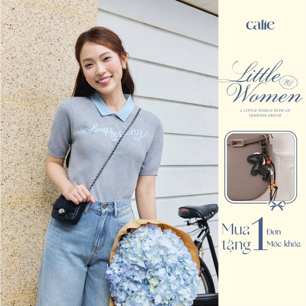 (Little Women) Áo dệt kim phối cổ thêu chữ nổi, chất liệu dệt kim cao cấp, mềm mát thời trang nữ Calie AKDK255 | BigBuy360 - bigbuy360.vn