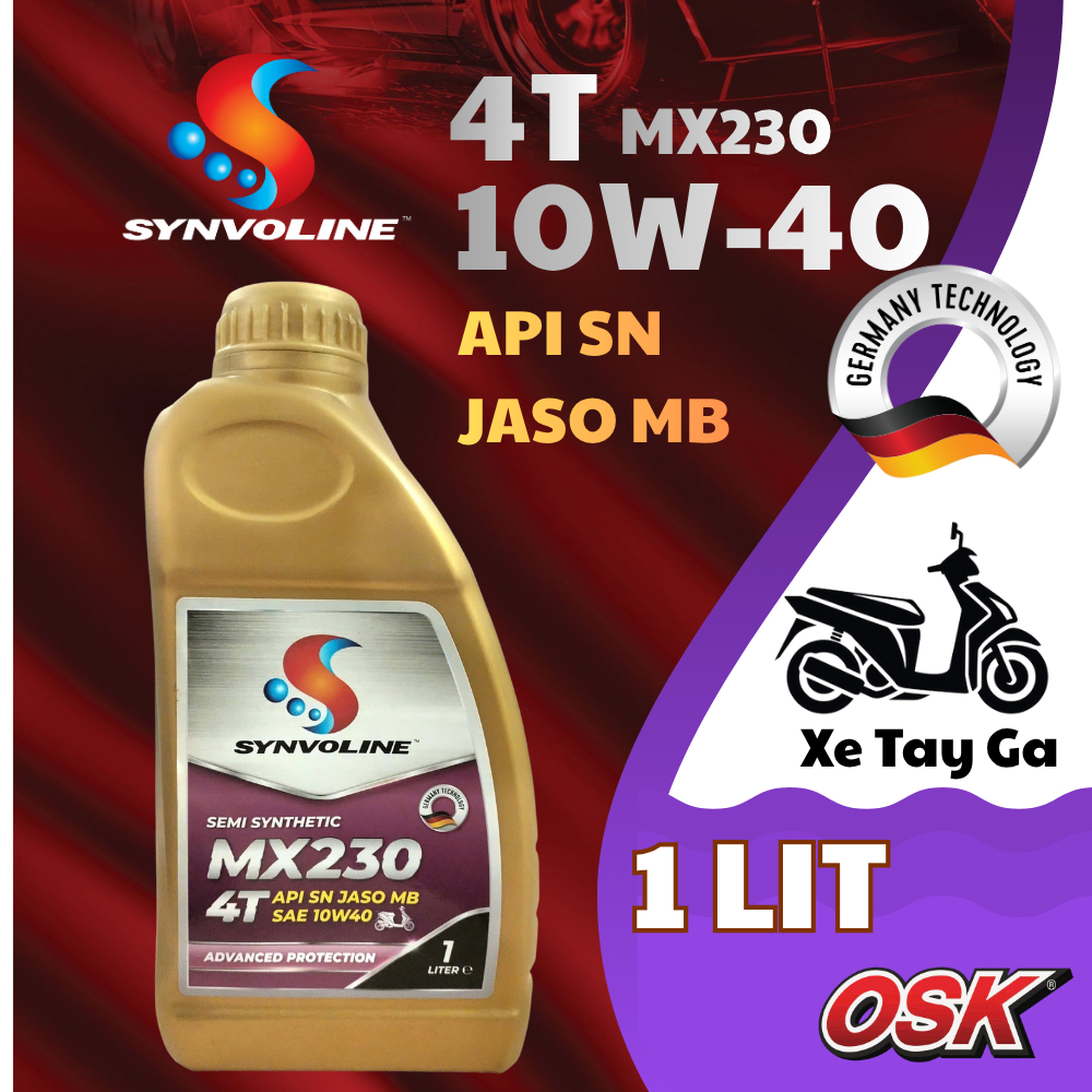 Nhớt Xe Máy, Nhớt Xe Tay Ga MX230 Synvoline OSK SAE 10W-40, Tăng Tốc, Bảo Vệ Động Cơ Dung Tích 800ml