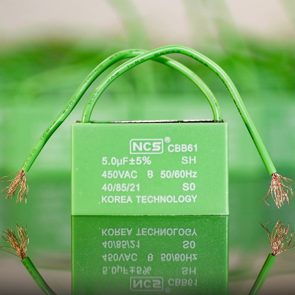 (5uf) Tụ Quạt 5uf - CBB61 450VAC tụ xanh NCS nhập khẩu mẫu mới 2026.