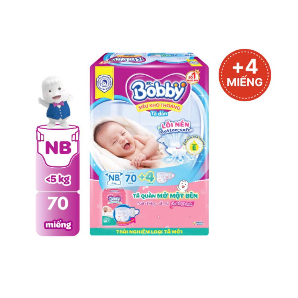 Tã dán Bobby NB70+4 (vỏ hơi xấu)