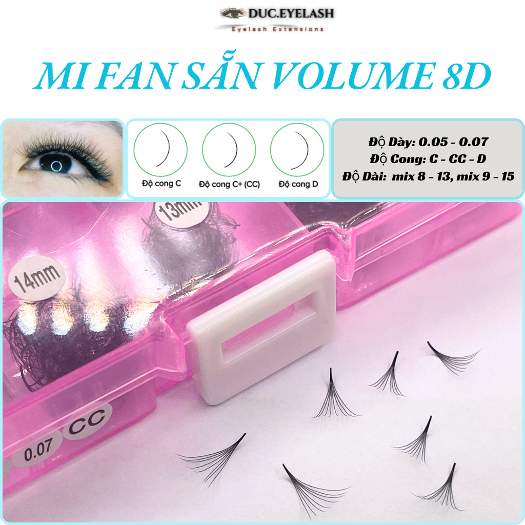 Mi fan sẵn 8D volume mix 8-13, 9-15mm, cong C-CC-D, Lông Mi Nhân Tạo, dụng cụ nối mi / Đức Eyelash