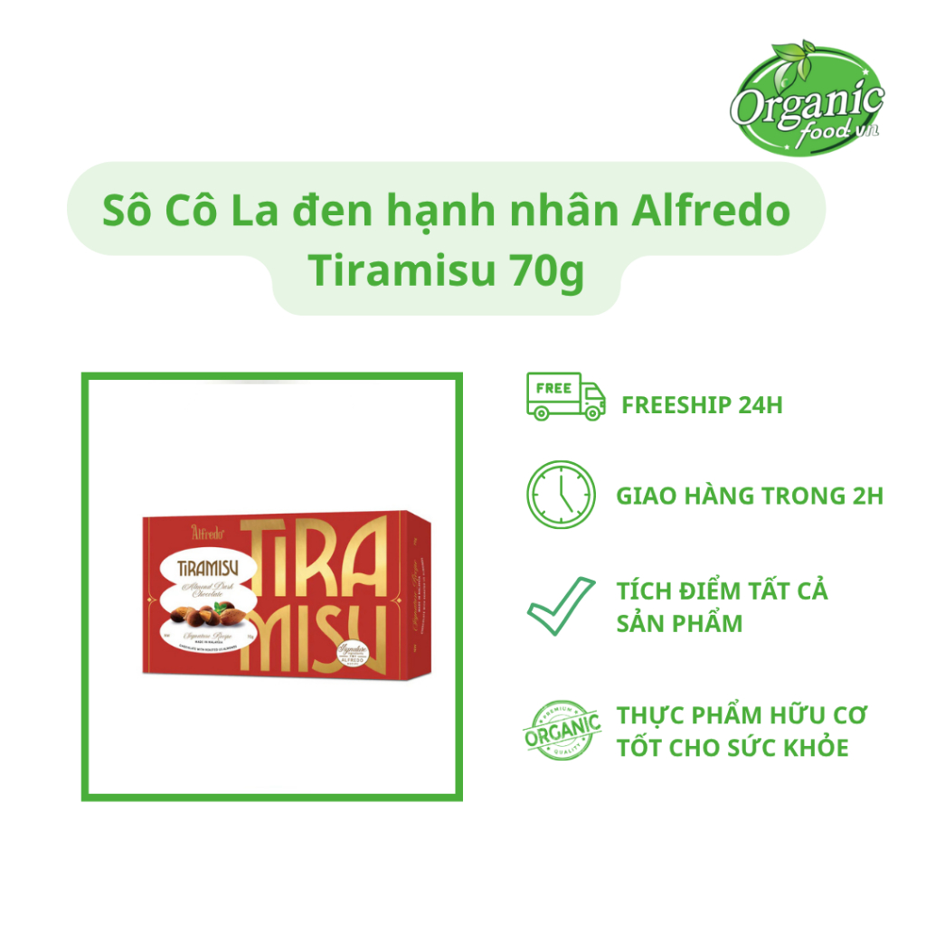 Sô Cô La đen hạnh nhân Alfredo Tiramisu 70g