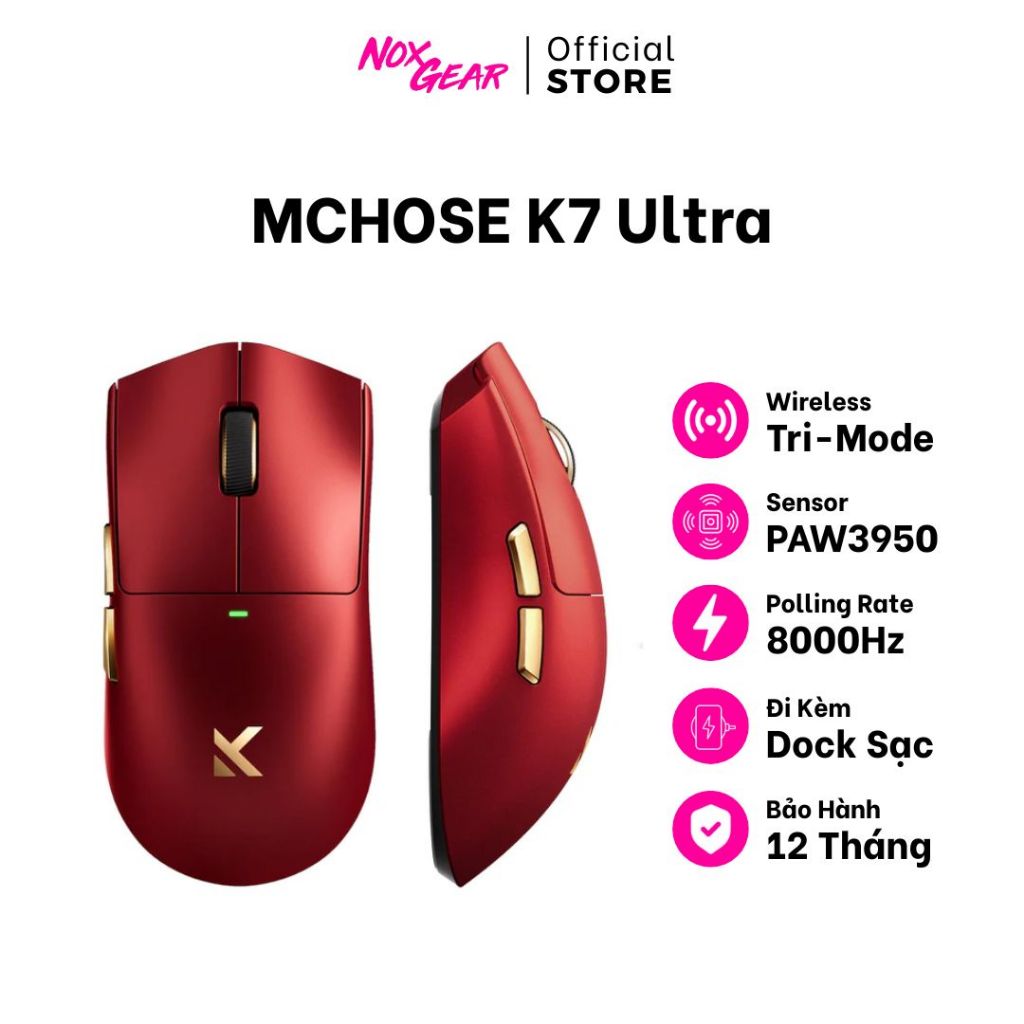 [Chính Hãng BH12T] Chuột Không Dây MCHOSE K7 Ultra | Wireless Tri-Mode Cho Game FPS