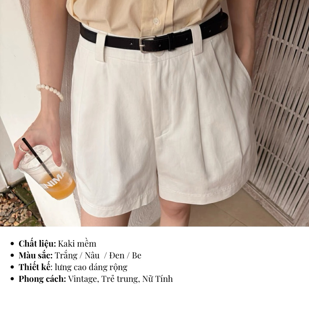 Quần Short Nữ chất liệu Kaki không nhắn Lưng cao TẶNG KÈM ĐAI Quần đùi Nữ dáng Rộng Cạp Cao Basic tôn Dáng | BigBuy360 - bigbuy360.vn