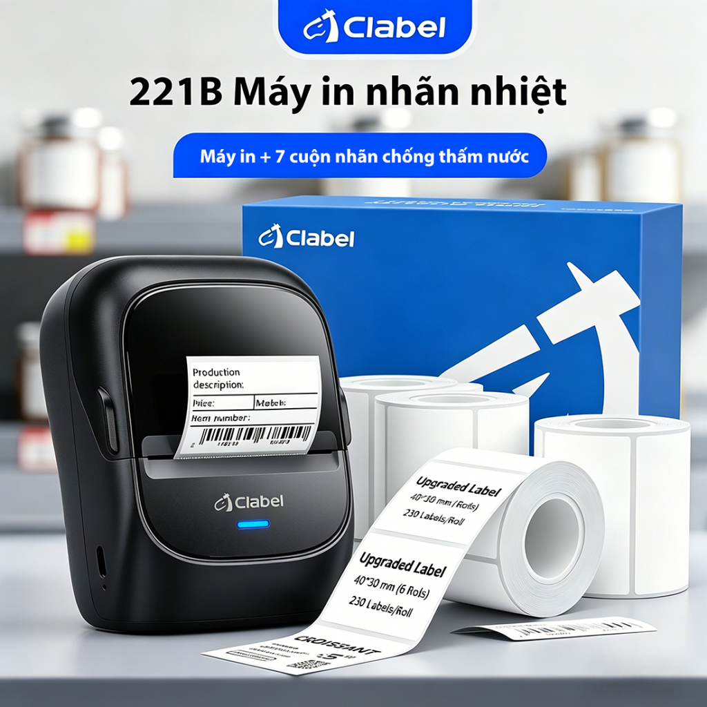 CLABEL 221B Máy in nhãn Máy tạo nhãn nhiệt di động Bluetooth không dây cho văn phòng cho Android/iOS