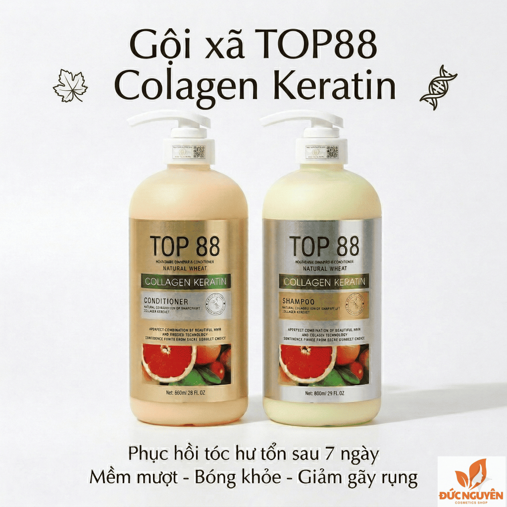 Bộ Gội Xả TOP88 Collagen Keratin Phục Hồi Tóc Hư Tổn Mềm Mượt Giảm Khô Xơ