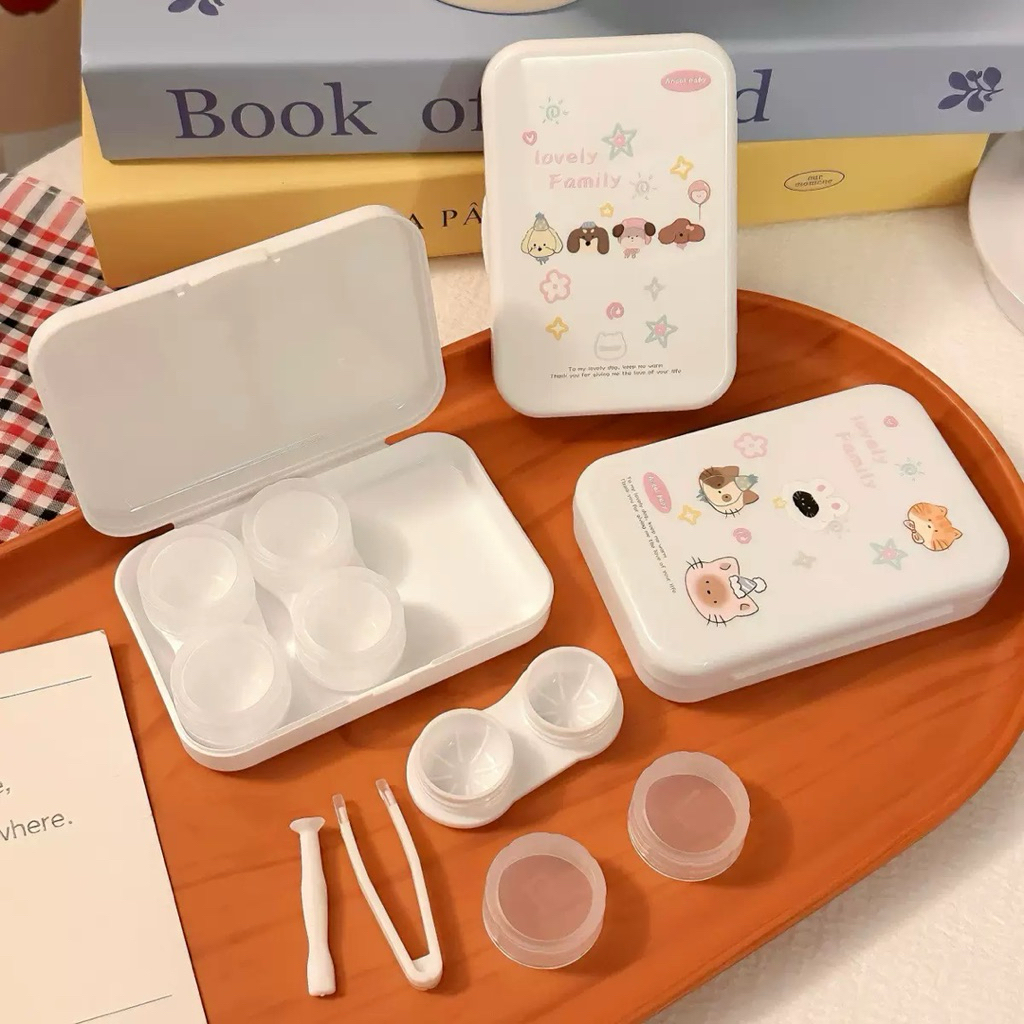 BEAR LENS Khay Đựng Lens 3 Cặp Trắng Lovely Family Dễ Thương