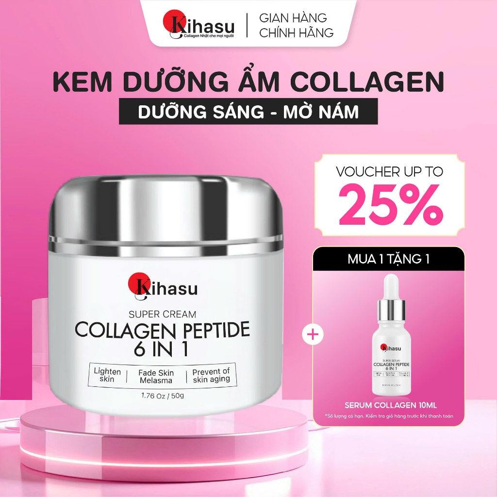 Kem Dưỡng Collagen Kihasu Peptide 6in1 Dưỡng Trắng, Trẻ Hóa, Mờ Thâm Nám Tàn Nhang