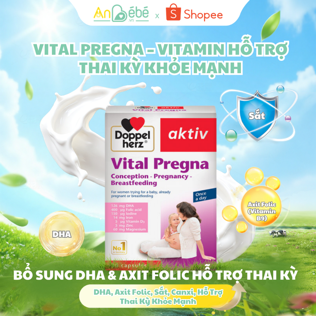 Vital Pregna Cho Bà Bầu – Bổ Sung DHA, Axit Folic, Sắt, Canxi, Dạng Viên