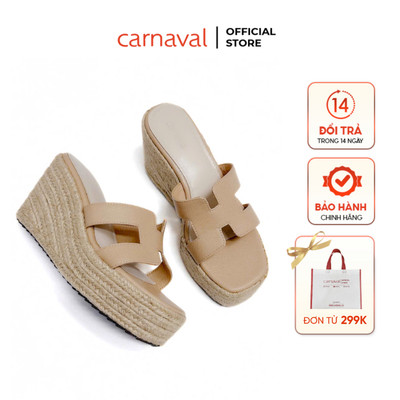 Dép xuồng đế cói Carnaval, đế cao 9 phân tôn dáng, chữ H cách điệu nữ tính - VS14