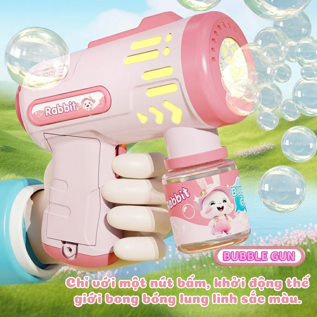 Súng Bắn Bong Bóng Mini Tự Động LED | Bubble Gun Trẻ Em Phun Liên Tục | Đồ Chơi Ngoài Trời Cho Bé