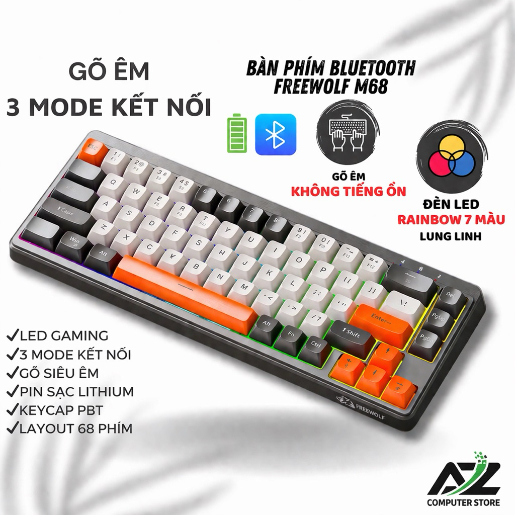 Bàn Phím Không Dây Bluetooth PIN Sạc, Bàn Phím LED Giả Cơ M68 Dùng Cho Máy Tính Laptop Điện Thoại | BigBuy360 - bigbuy360.vn