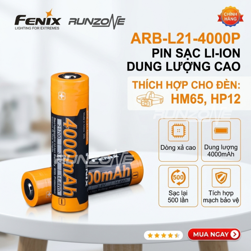 Pin Sạc Fenix ARB-L18-4000 18650 4000mAh Dung Lượng Cao Chính Hãng Bảo Hành 12 Tháng- RunZone