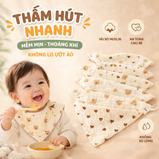 Set 5 Yếm tam giác vải xô muslin cao cấp mềm mịn thấm hút cho bé