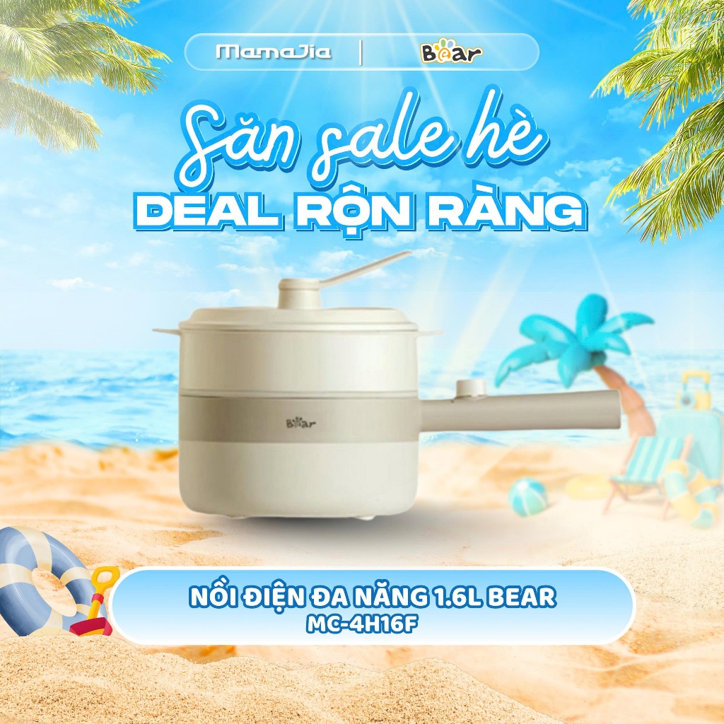 Nồi điện đa năng Bear 1.6L MC-4H16F ( Bản quốc tế)- Công suất 800W- Nấu lẩu I Nấu mì I Ninh hầm I Ch