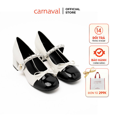 Giày Nữ Cao Gót 5cm Kiểu Dáng Búp Bê Trang Trí Nơ, Quai Gài Đính Ngọc Trai Carnaval Siểu Xinh - VS83