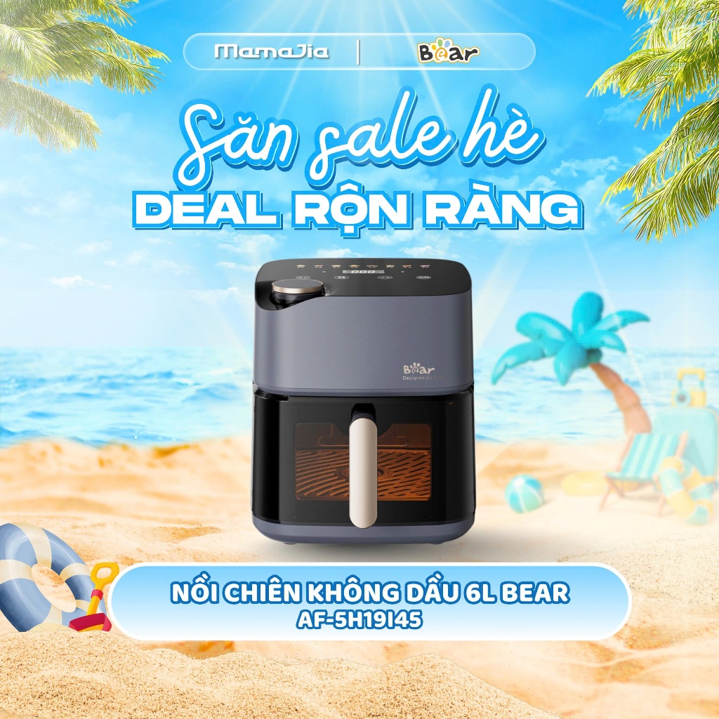 Nồi chiên không dầu Bear 6L AF-5H19I45, công suất 2000W, bảo hành 18 tháng, cơ chế hơi nước chiên nư