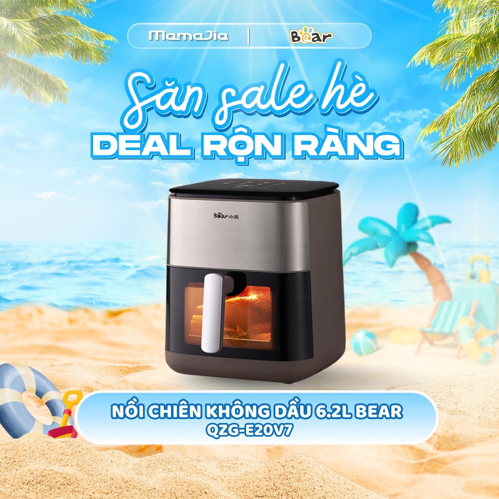 ( Tiếng Việt ) Nồi chiên không dầu Bear 6.2L AF-5H20J75  công suất 2100W, màn hình điều khiển cảm ứn