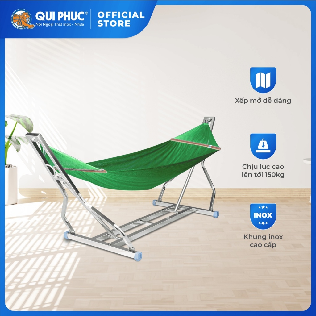 Võng xếp inox cao cấp Felix Pisa QUI PHÚC, thiết kế hiện đại, chắc chắn, chịu tải 150kg, an toàn