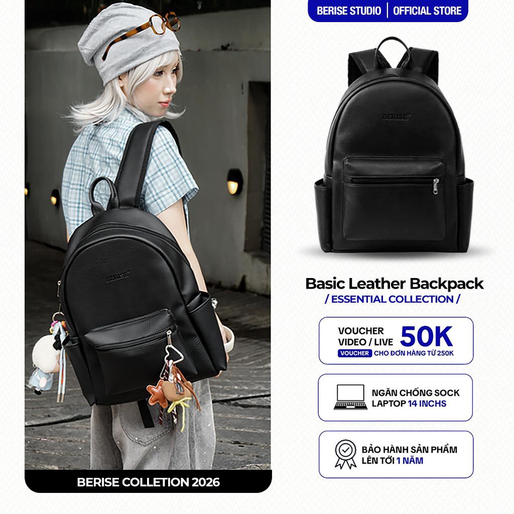 Balo Da Berise Basic Leather Pack, Unisex nam nữ, Đựng vừa Laptop 15,6inch, Da cao cấp chống nước