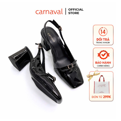 Giày Cao Gót Quai Hậu Mũi Vuông Da Bóng Trang Trí Khoá Carnaval Sang Trong - VS129