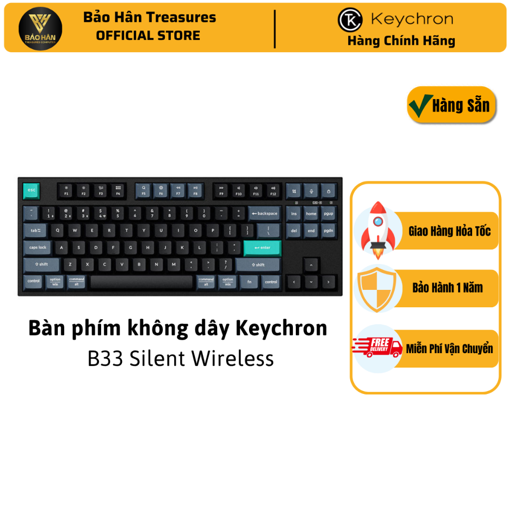 Bàn phím vi tính hiệu Keychron, model B33-K9, B33 Wireless - Deep Black, mới 100% - Hàng Chính Hãng
