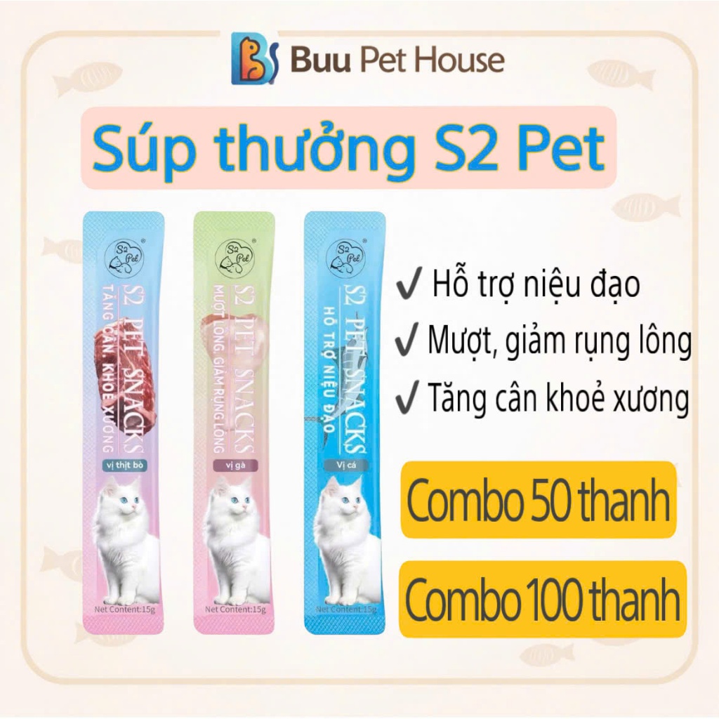 [50_100_200] Súp Thưởng Cho Mèo S2Pet 15g, Súp Thưởng Mèo Cung Cấp Dinh Dưỡng Cho Thú Cưng