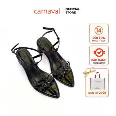 Sandal Quai Mảnh Nữ Mũi Nhọn Đính Nơ Carnaval Kiểu Dáng Sang Trọng, Gót Tròn 3cm - VS138