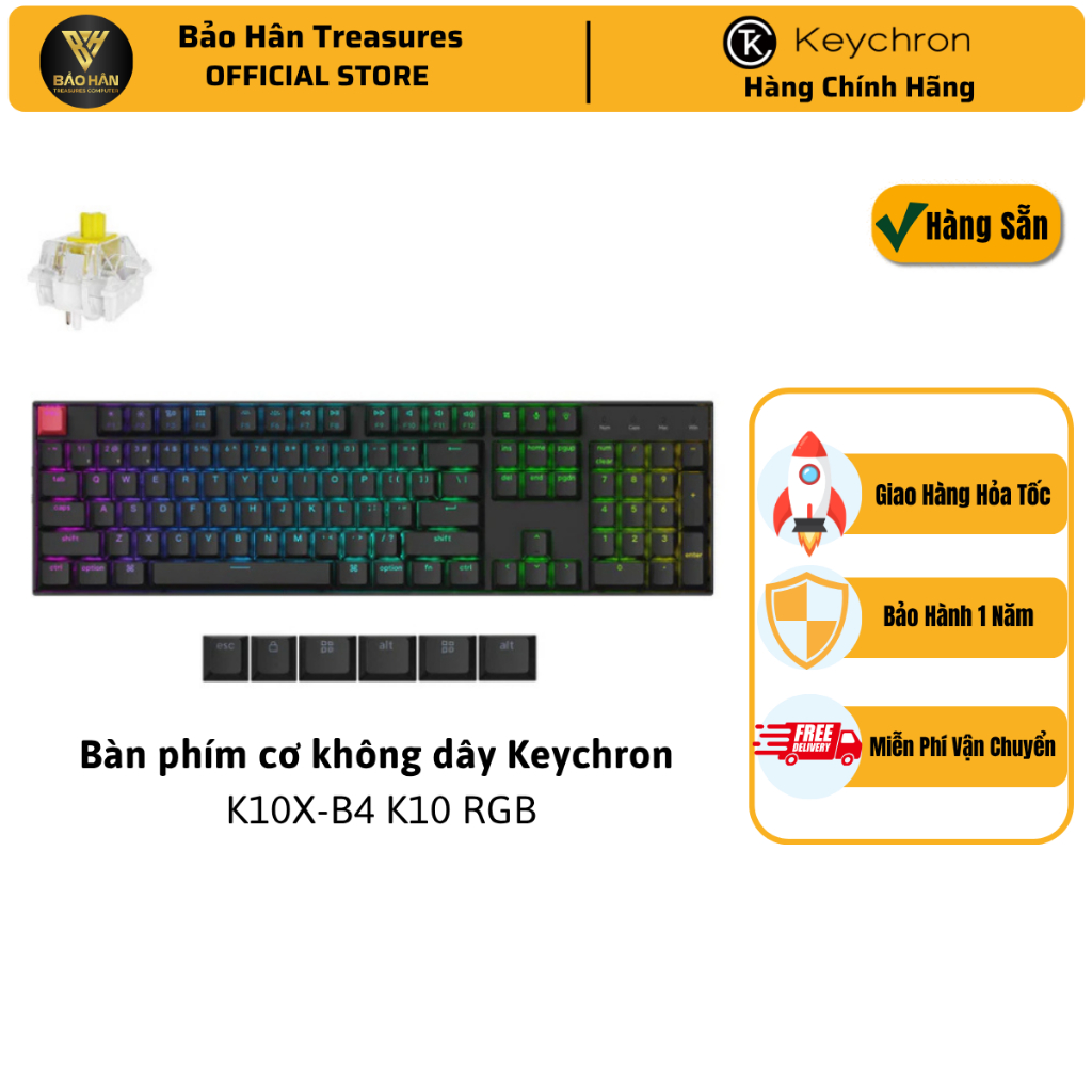 Bàn Phím Cơ Keychron K10 V2 QMK Wireless Brown Switch RGB 100% US Layout (K10X) Mechanical Keyboard