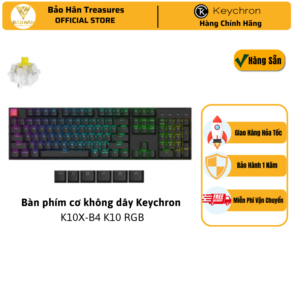 Bàn Phím Cơ Chơi Game Keychron K10 V2 QMK Wireless Brown Switch RGB 100% US Layout (K10X) Mechanical