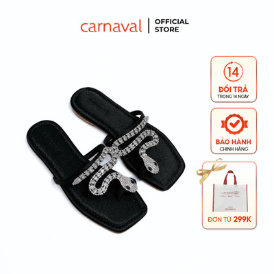 Dép Nữ Cá Tính Đế Bệt Đính Đá Hình Con Rắn 2025 Carnaval Siêu Phong Cách - VS140