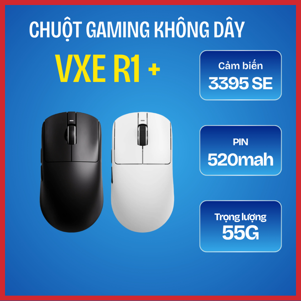 Chuột không dây VXE R1 SE - R1 SE Plus -3 chế độ kết nối - Chuột gaming giá rẻ dùng cho PC, laptop
