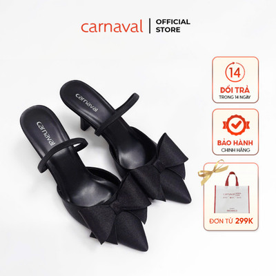 Dép Cao Gót Nữ Đính Nơ Carnaval Mũi Bít Nhọn, Gót Nhon Cao 7cm Kiểu Dáng Thanh Lịch - VS147