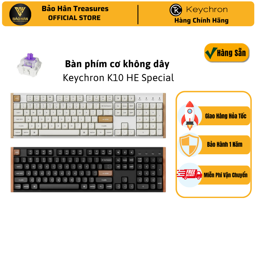 Bàn phím cơ chơi game không dây Keychron K10 HE QMK, 2.4 GHz/Bluetooth - Hàng Chính Hãng