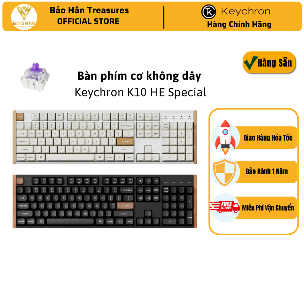 Bàn Phím Cơ Keychron K10 HE Wireless Magnetic Switch Custom Keyboard hỗ trợ QMK, 2.4 GHz/ Bluetooth