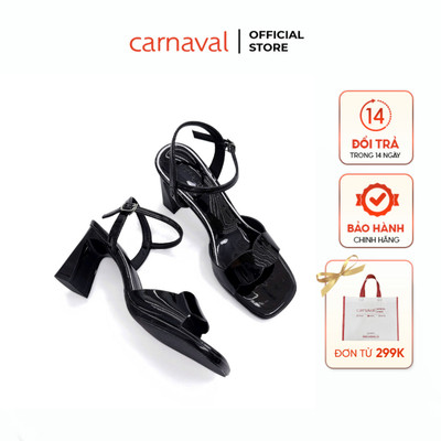 Sandal Nữ Cao Gót Vuông 7.5cm Carnaval Mũi Vuông Quai Ngang Gợn Sóng Thanh Lịch - VS153