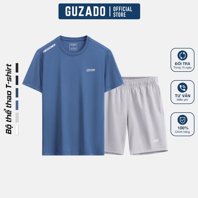 Bộ Quần Áo Nam Thể Thao GUZADO Áo Thun Lạnh Thông Hơi và Quần Vải Gió Siêu Nhẹ, Thoáng Khí GBT06