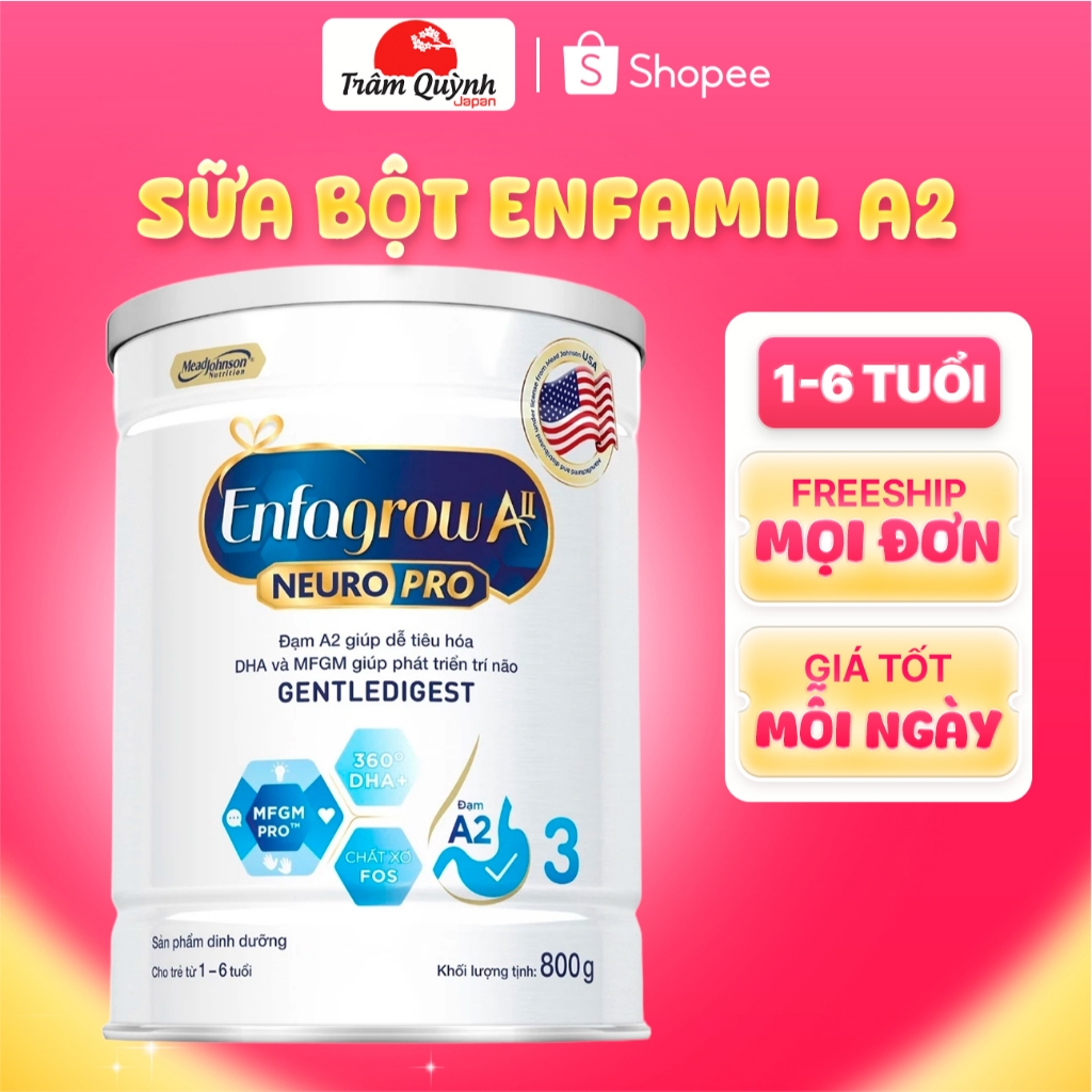 Sữa Bột Enfamil A2 Neuro Pro Số 1, 2,3 Giúp Dễ Tiêu Hóa, Hấp Thu Cho Trẻ Lon 800g