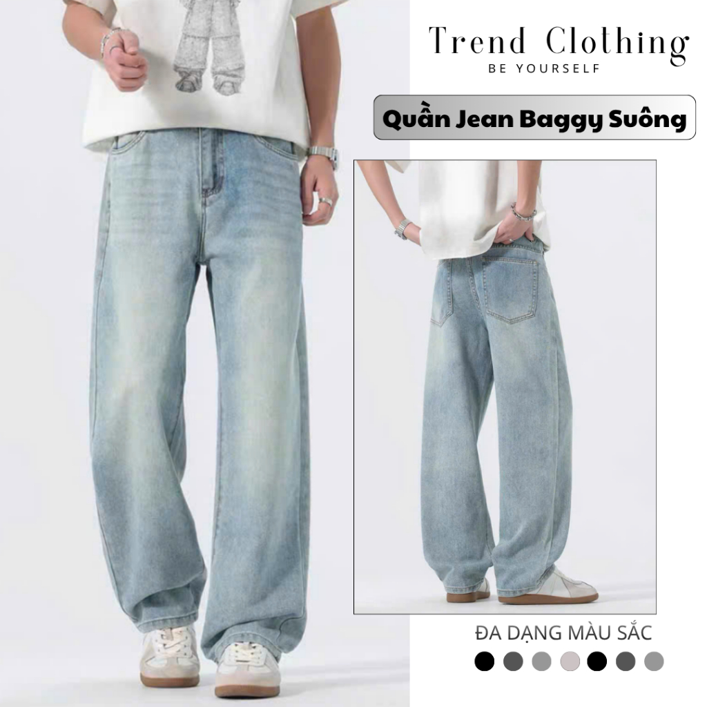 Quần jean nam baggy ống suông rộng hàn quốc,co giãn, chất liệu dầy dặn, dễ phối đồ-TrendClothing | BigBuy360 - bigbuy360.vn
