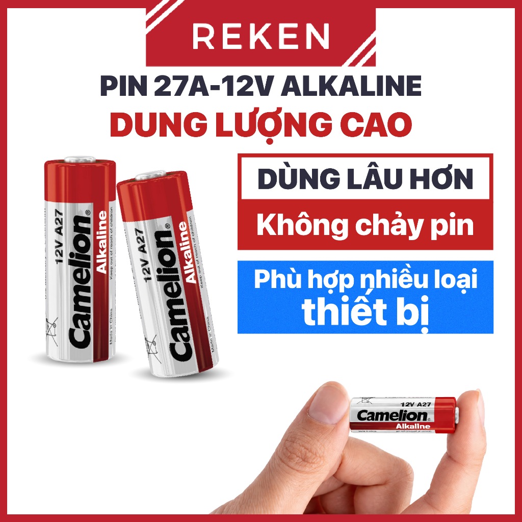 Pin 27A 12V Alkaline màu đỏ - Pin 12V 27A dung lượng cao cho remote cửa cuốn, gara, remote báo động