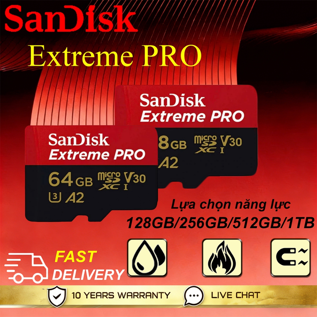 SanDisk Extreme Pro microSD 4K Ghi âm siêu sạch Up to 200MB/s 64GB/128GB/256GB/512GB/1TB
