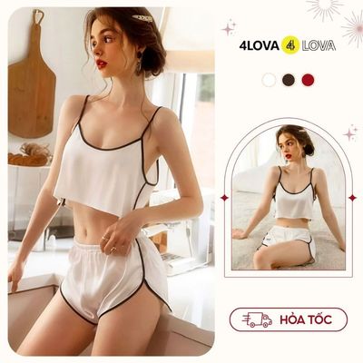 Bộ Lụa Nữ Mặc Nhà, Bộ Ngủ Nữ Mùa Hè 4LOVA Chất Lụa Ngọc Trai Cao Cấp Áo Croptop Quần Đùi Quyến Rũ, Bộ Ngủ Lụa Wisley