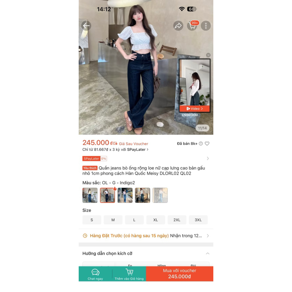Pass quần jeans Meisy ống rộng nữ lưng cao form đẹp