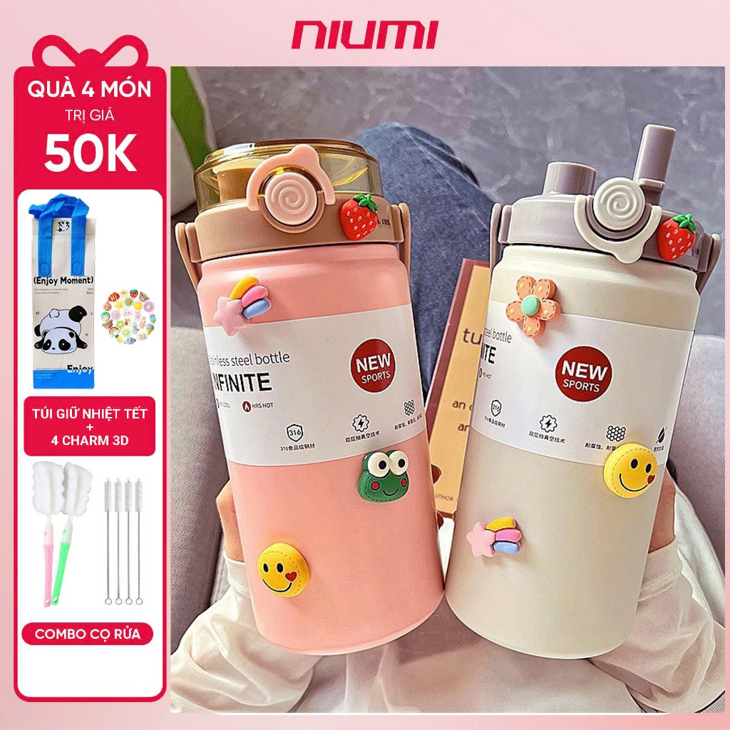 Bình giữ nhiệt Boss NIUMI dung tích 1200ml inox 316 thiết kế đơn giản, màu sắc nhẹ nhàng