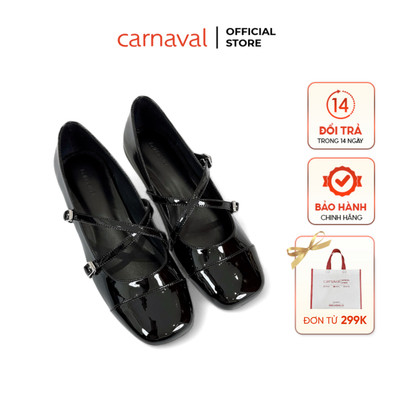 Giày Búp Bê Carnaval Nữ Mũi Vuông Da Bóng 2 Quai Cài Ngang Đế Bệt Kiểu Dáng Mary Jane - VS179