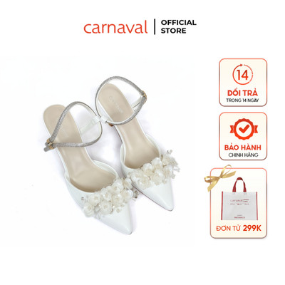 Giày Cao Gót Cưới Nữ Carnaval Mũi Nhọn Đính Hoa 3D Ngọc Trai Đá Gót Cao 7cm Sang Trọng - VS185