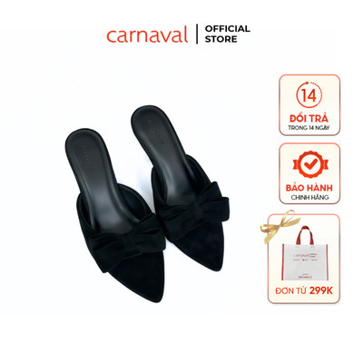 Dép Cao Gót Nữ Carnaval Mũi Nhọn Đính Nơ Tiểu Thư, Da Lộn Gót Nhọn 5cm Sang Chảnh - VS186
