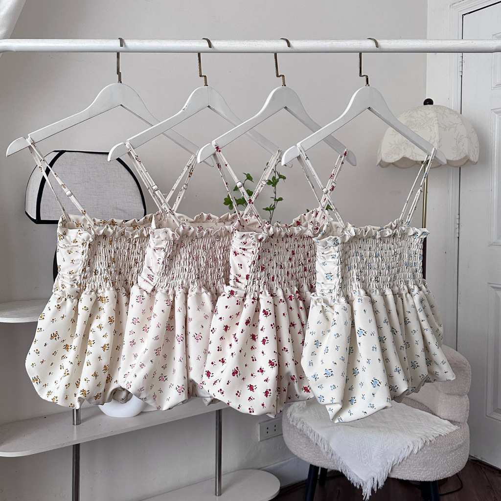 Áo 2 Dây Hoa Nhí Form Bí Viền Bèo Lưng Bo Chun, Áo Kiểu Nữ Babydoll Dễ Thương | BigBuy360 - bigbuy360.vn