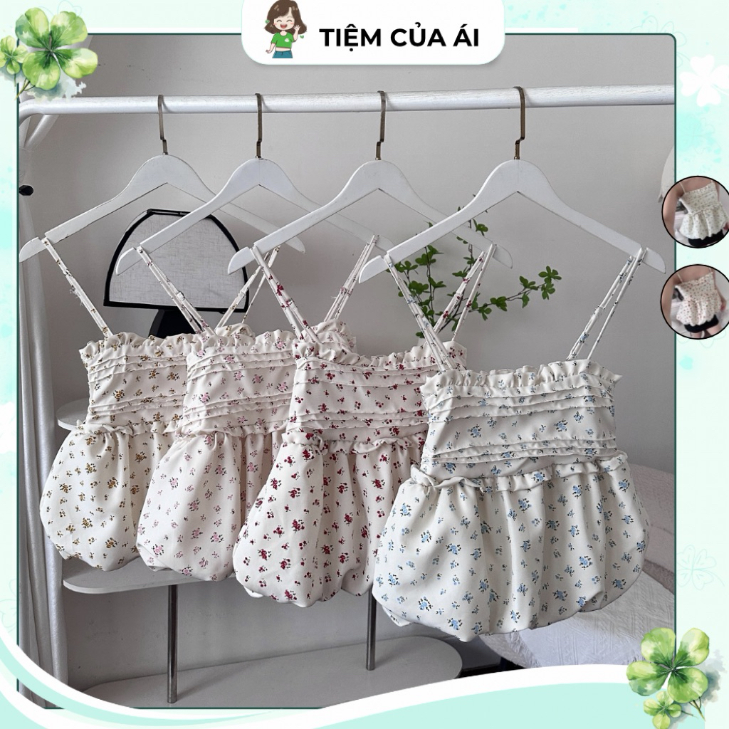 Áo 2 Dây Hoa Nhí Form Bí Viền Bèo Lưng Bo Chun, Áo Kiểu Nữ Babydoll Dễ Thương | BigBuy360 - bigbuy360.vn