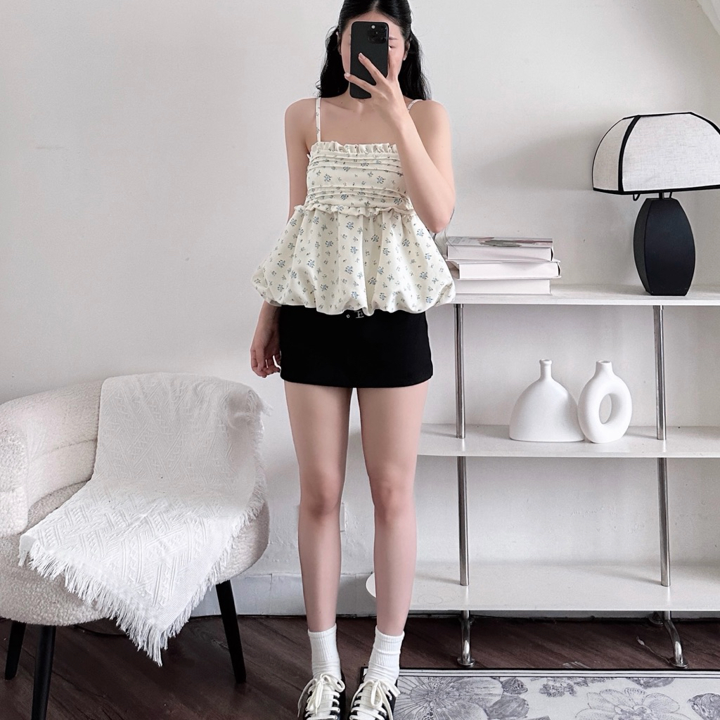 Áo 2 Dây Hoa Nhí Form Bí Viền Bèo Lưng Bo Chun, Áo Kiểu Nữ Babydoll Dễ Thương | BigBuy360 - bigbuy360.vn